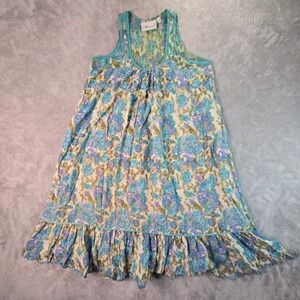Cottagecore Boho Sleeveless Tiered Sundress Size XS Blue Floral Sequin Ruffles
